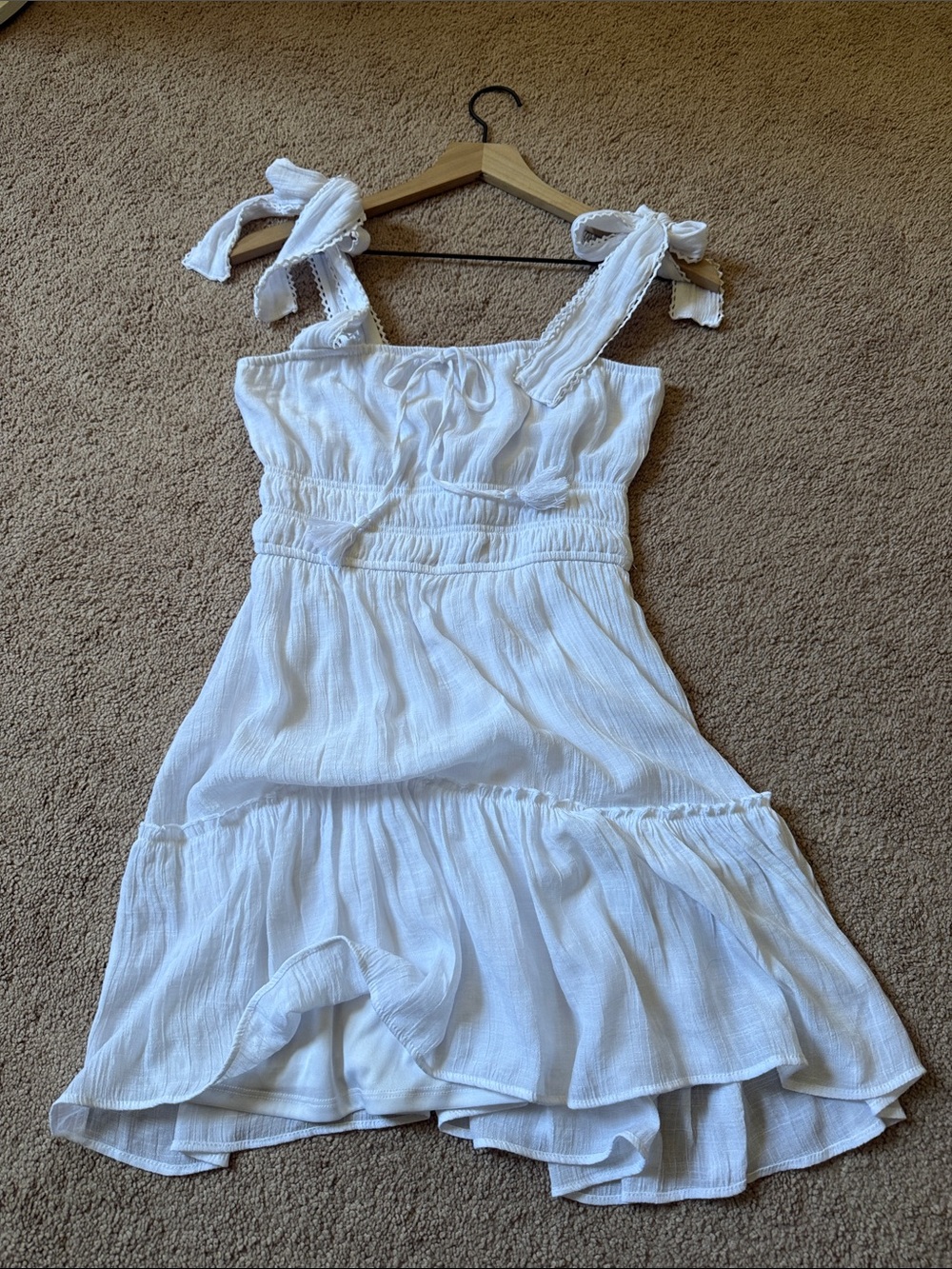White Tie-Shoulder Ruffle Dress